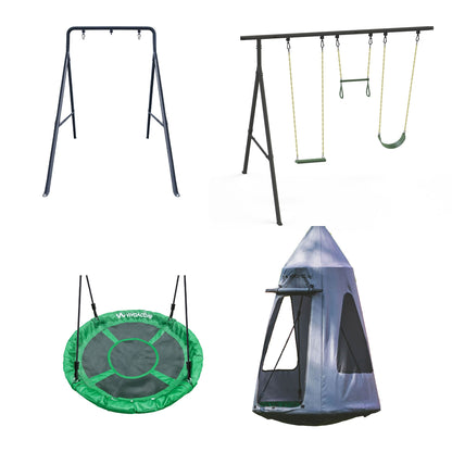 Gobaplay Discovery Kids Swing Set, Outdoor Frame, Tent Saucer, Swings, & Trapeze - 399865
