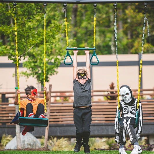 Gobaplay Discovery Kids Swing Set, Outdoor Frame, Tent Saucer, Swings, & Trapeze - 399865