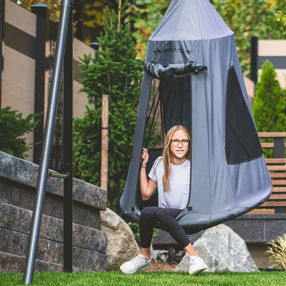 Gobaplay Discovery Kids Swing Set, Outdoor Frame, Tent Saucer, Swings, & Trapeze - 399865