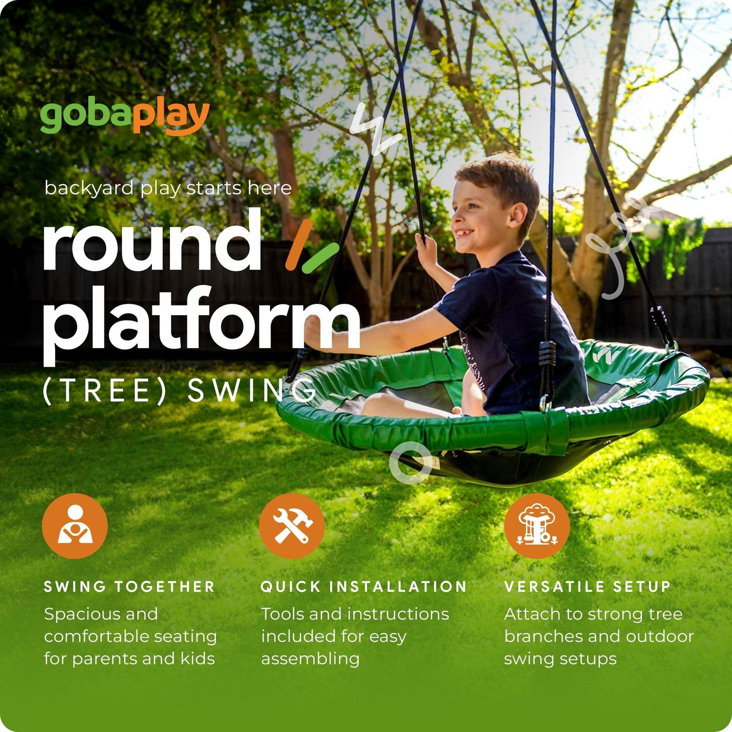 Gobaplay Outdoor Swing Set Frame & gobaplay Round Swing & gobaplay Hanging Tent - 416132