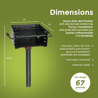 Pilot Rock Park Style Steel Outdoor BBQ Charcoal Grill and Post, Black (3 Pack) - 404010