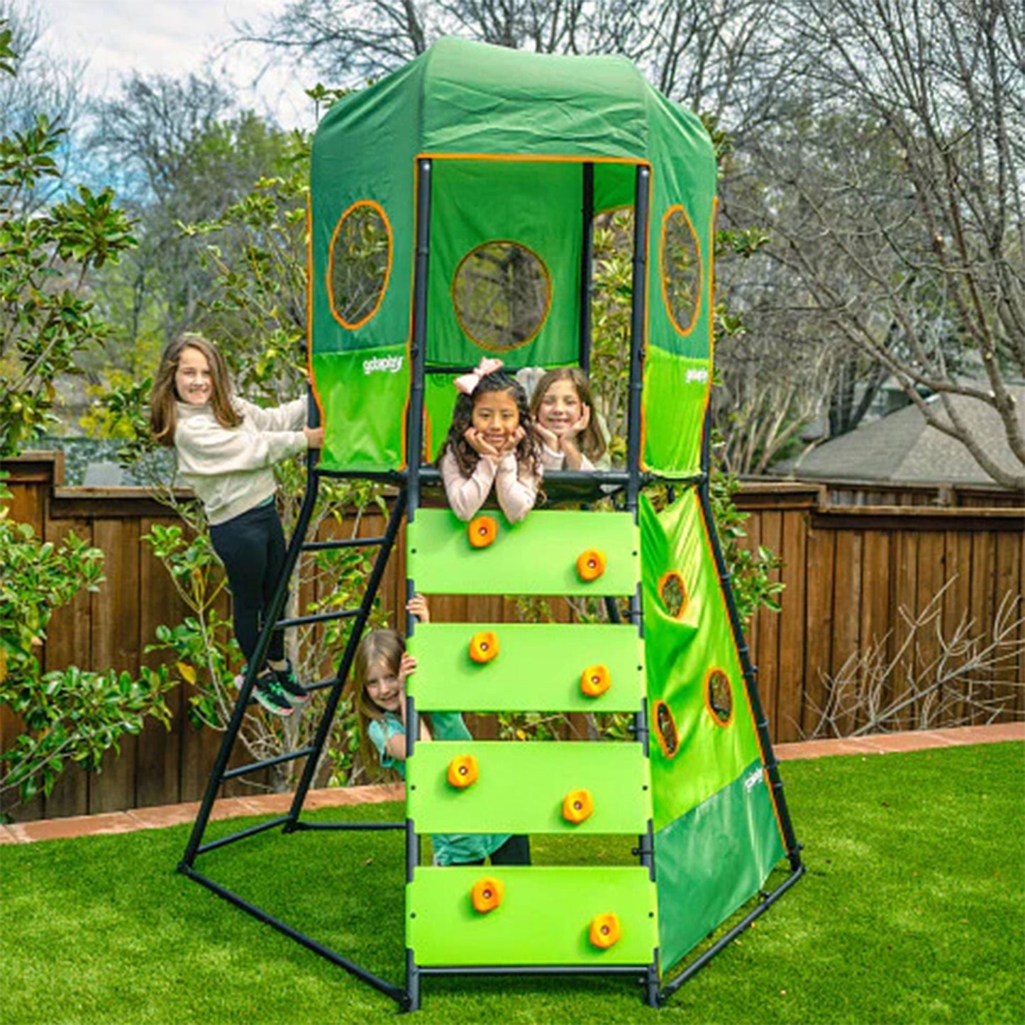Gobaplay 8.5 Foot Tall 3 Kid Capacity Large Climbing Tower w/ 3 Climbing Levels - 409194