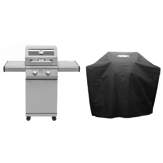 Monument Grills 14633 2-Burner Stainless Steel Liquid Propane Gas Grill with Clearview Lid, Knob Controls with BBQ Cover(2 items) - B0BF9PT1G9