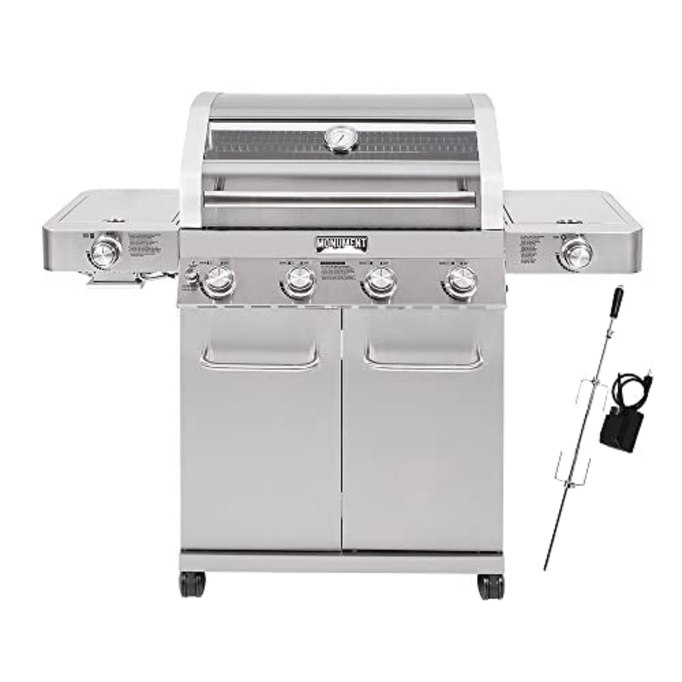 Monument Grills 4-Burner Propane Gas Grill, Stainless Steel, Infrared Side & Side Burners, Rotisserie Kit – B0BK13MMGX