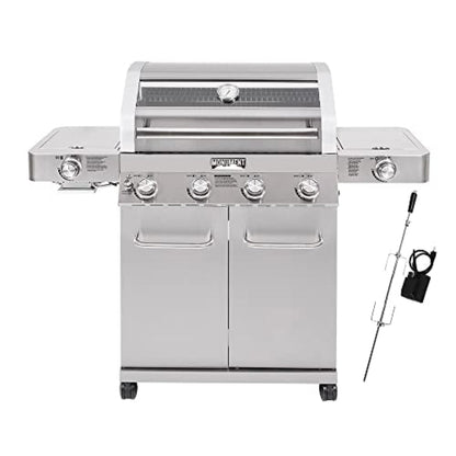 Monument Grills 4-Burner Propane Gas Grill, Stainless Steel, Infrared Side & Side Burners, Rotisserie Kit – B0BK13MMGX