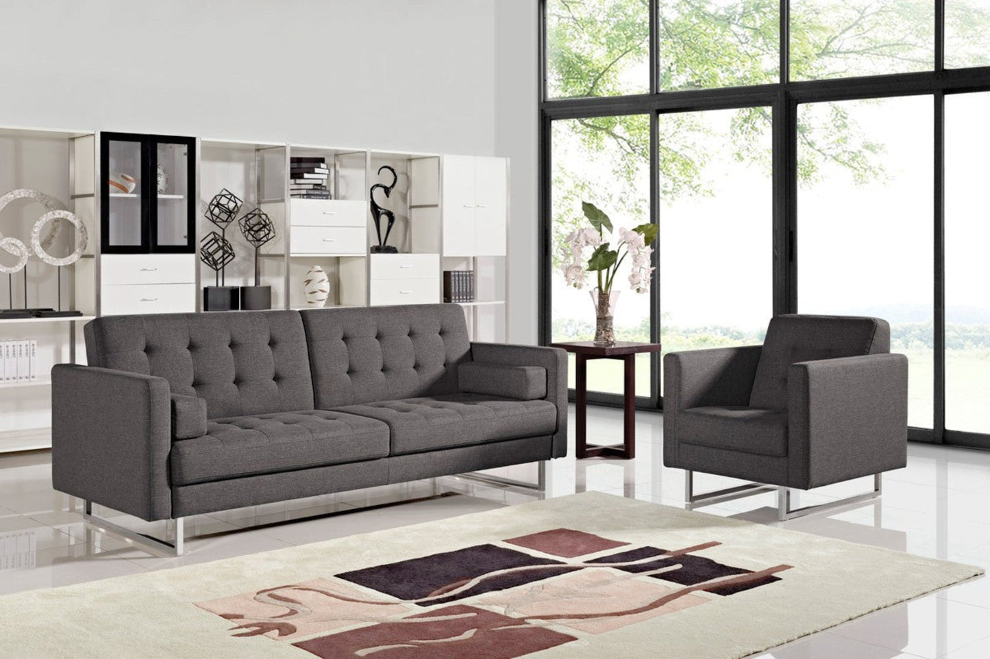 Modway Furniture 87" Gray Sleeper Sofa - Contemporary Design with Silver Legs, Soft Upholstery & Stylish Comfort - 480911-HOMEROOTS