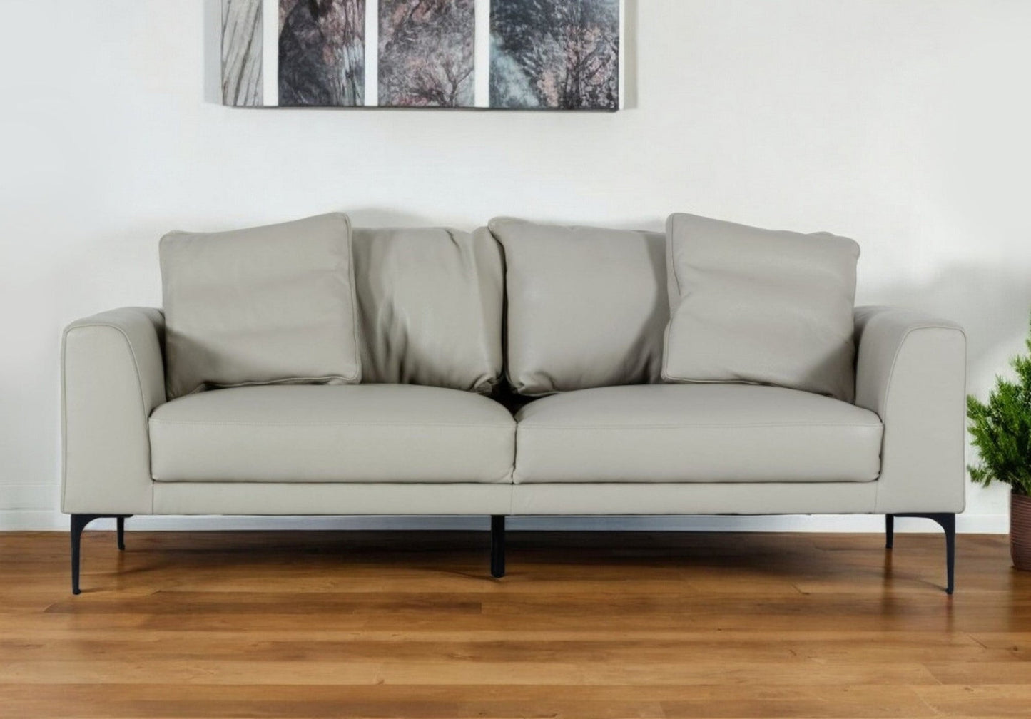 Modway Furniture 87" Gray Genuine Leather Sofa with Elegant Black Legs - Luxuriously Comfortable & Modern Design -480918-HOMEROOTS