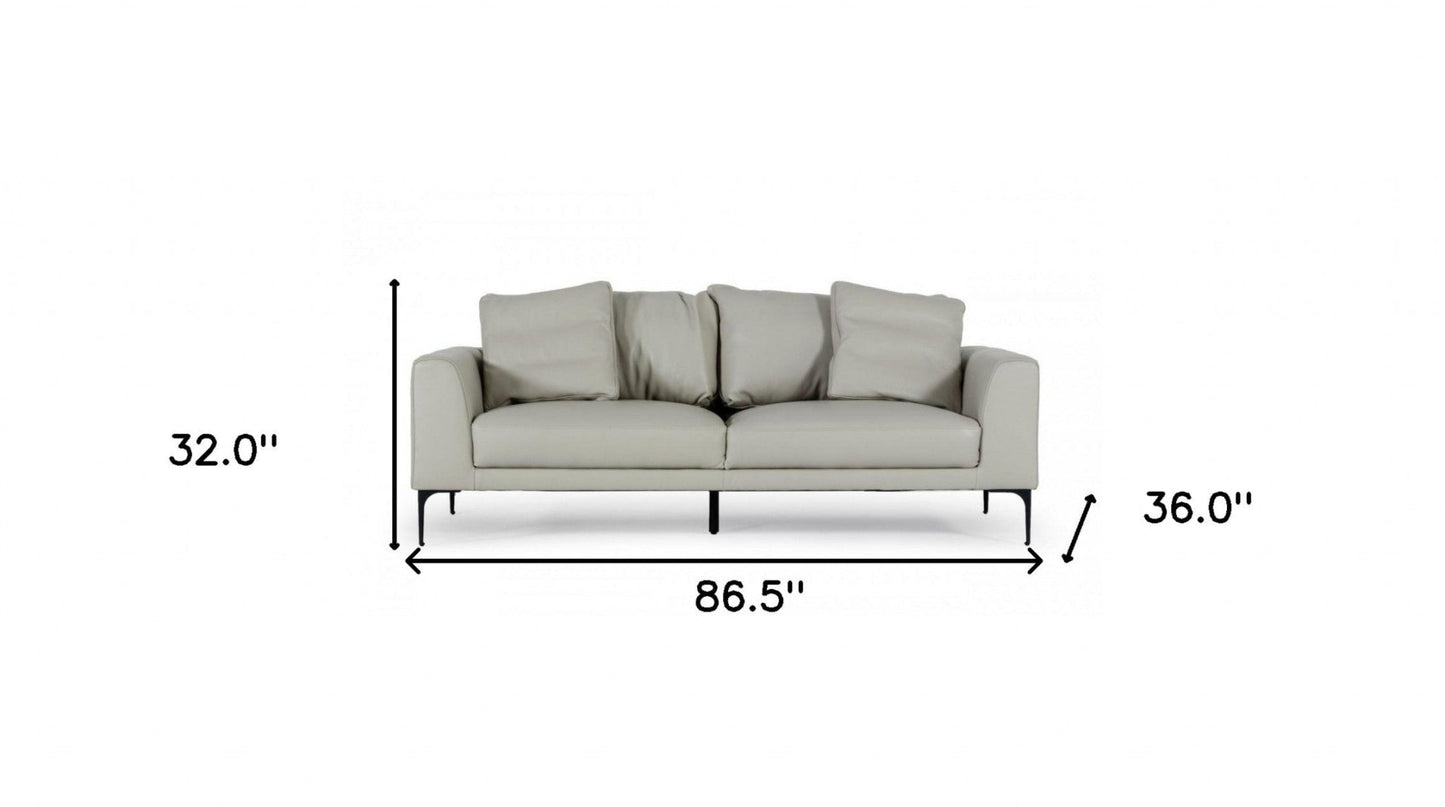 Modway Furniture 87" Gray Genuine Leather Sofa with Elegant Black Legs - Luxuriously Comfortable & Modern Design -480918-HOMEROOTS