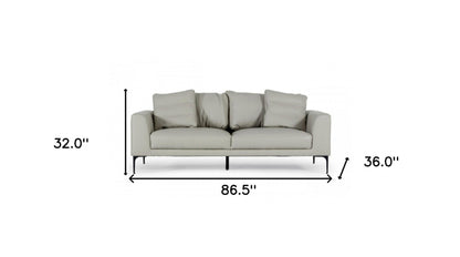 Modway Furniture 87" Gray Genuine Leather Sofa with Elegant Black Legs - Luxuriously Comfortable & Modern Design -480918-HOMEROOTS