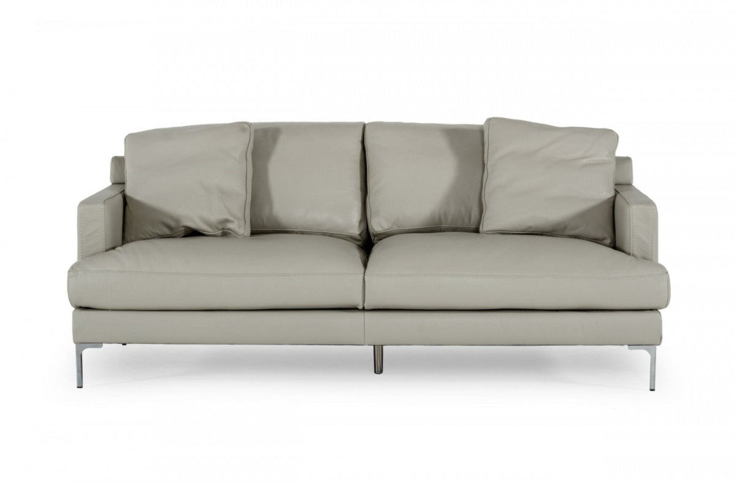 Modway Furniture 75" Light Gray Genuine Leather Sofa with Elegant Silver Legs - Luxurious Comfort & Modern Design - 480919-HOMEROOTS
