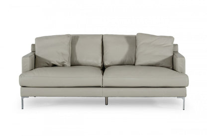 Modway Furniture 75" Light Gray Genuine Leather Sofa with Elegant Silver Legs - Luxurious Comfort & Modern Design - 480919-HOMEROOTS