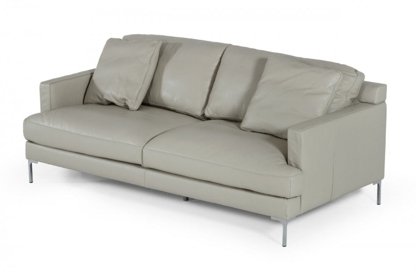 Modway Furniture 75" Light Gray Genuine Leather Sofa with Elegant Silver Legs - Luxurious Comfort & Modern Design - 480919-HOMEROOTS