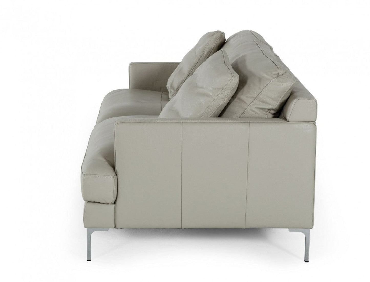 Modway Furniture 75" Light Gray Genuine Leather Sofa with Elegant Silver Legs - Luxurious Comfort & Modern Design - 480919-HOMEROOTS