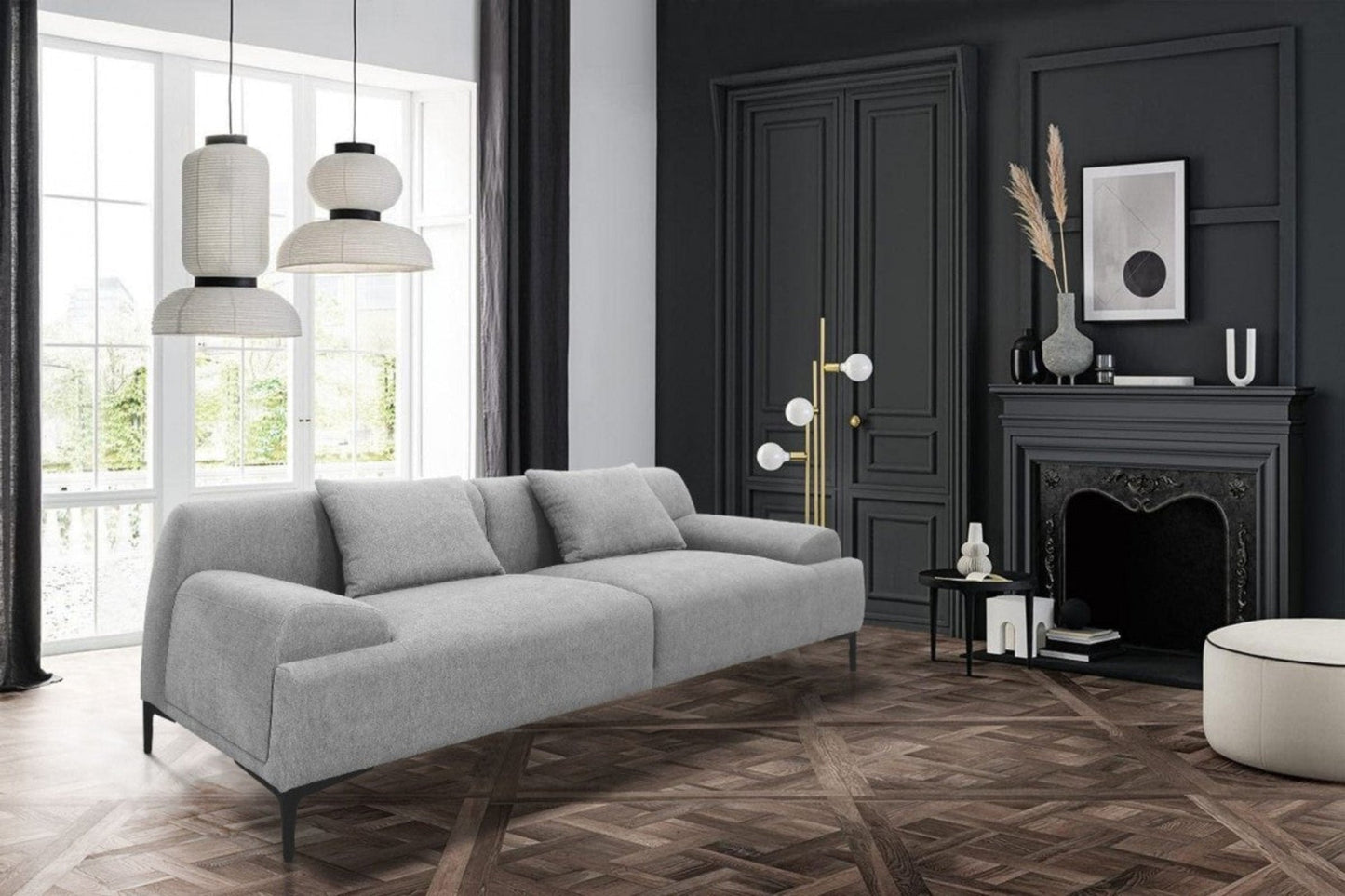 Modway Furniture 86" Gray Sofa with Toss Pillows, Stylish Black Legs – Comfort & Contemporary Design for Any Space - 480922-HOMEROOTS