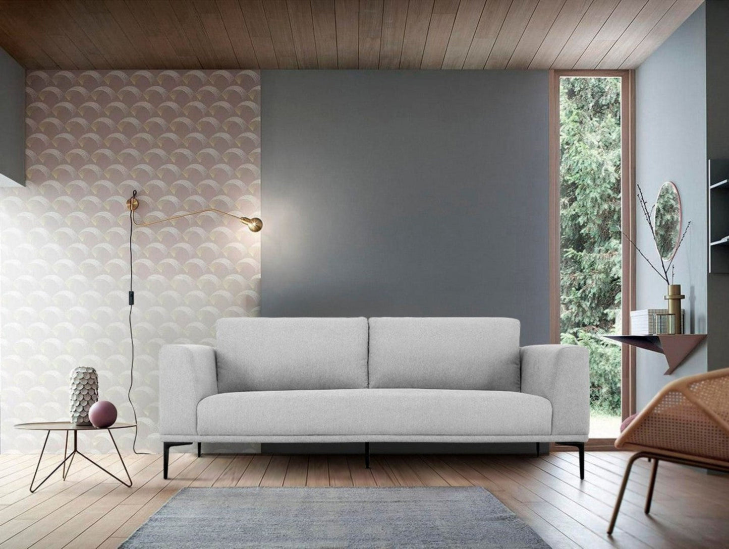 Modway Furniture 87" Light Gray Sofa with Contemporary Black Legs - Comfortable, Stylish, and Family-Friendly Design - 480931-HOMEROOTS