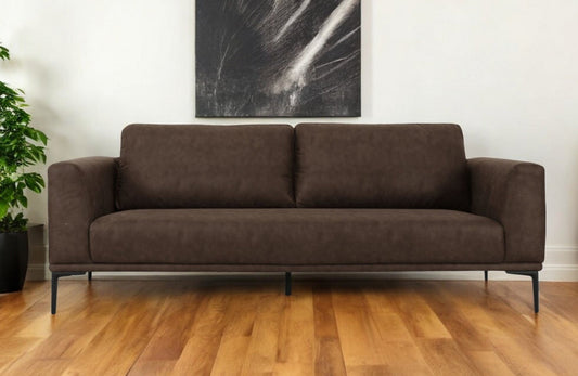 Modway Furniture 87" Luxurious Brown Sofa with Black Metal Legs, Soft Polyester Upholstery, and Removable Cushions - 480933-HOMEROOTS
