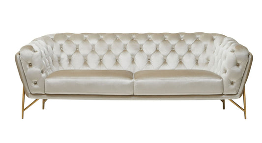 Modway Furniture 88" Beige Velvet Sofa with Gold Legs - Luxurious Comfort, Elegant Design & Tufted Detailing for Your Home - 488828-HOMEROOTS