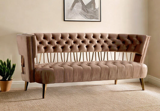 Modway Furniture 84" Beige Velvet Sofa with Luxurious Gold Legs - Contemporary Comfort and Stylish Design for Your Space - 488839-HOMEROOTS