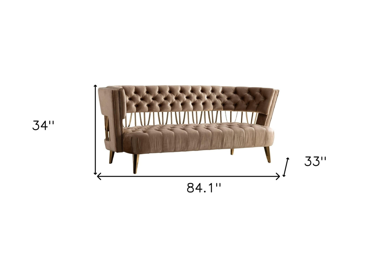 Modway Furniture 84" Beige Velvet Sofa with Luxurious Gold Legs - Contemporary Comfort and Stylish Design for Your Space - 488839-HOMEROOTS