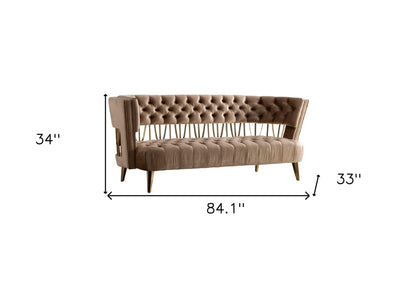 Modway Furniture 84" Beige Velvet Sofa with Luxurious Gold Legs - Contemporary Comfort and Stylish Design for Your Space - 488839-HOMEROOTS