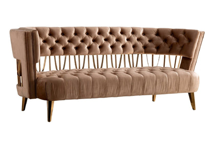 Modway Furniture 84" Beige Velvet Sofa with Luxurious Gold Legs - Contemporary Comfort and Stylish Design for Your Space - 488839-HOMEROOTS