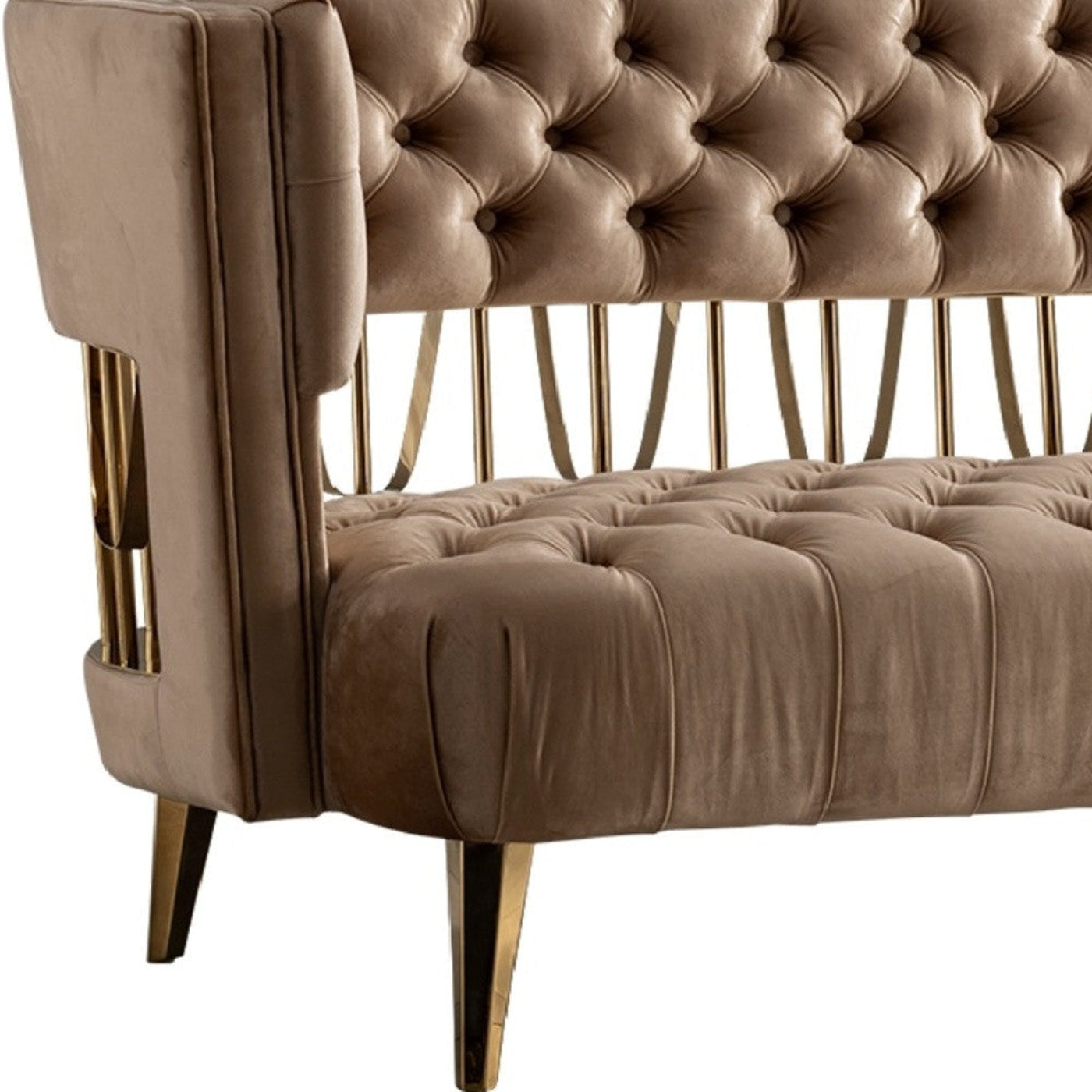 Modway Furniture 84" Beige Velvet Sofa with Luxurious Gold Legs - Contemporary Comfort and Stylish Design for Your Space - 488839-HOMEROOTS