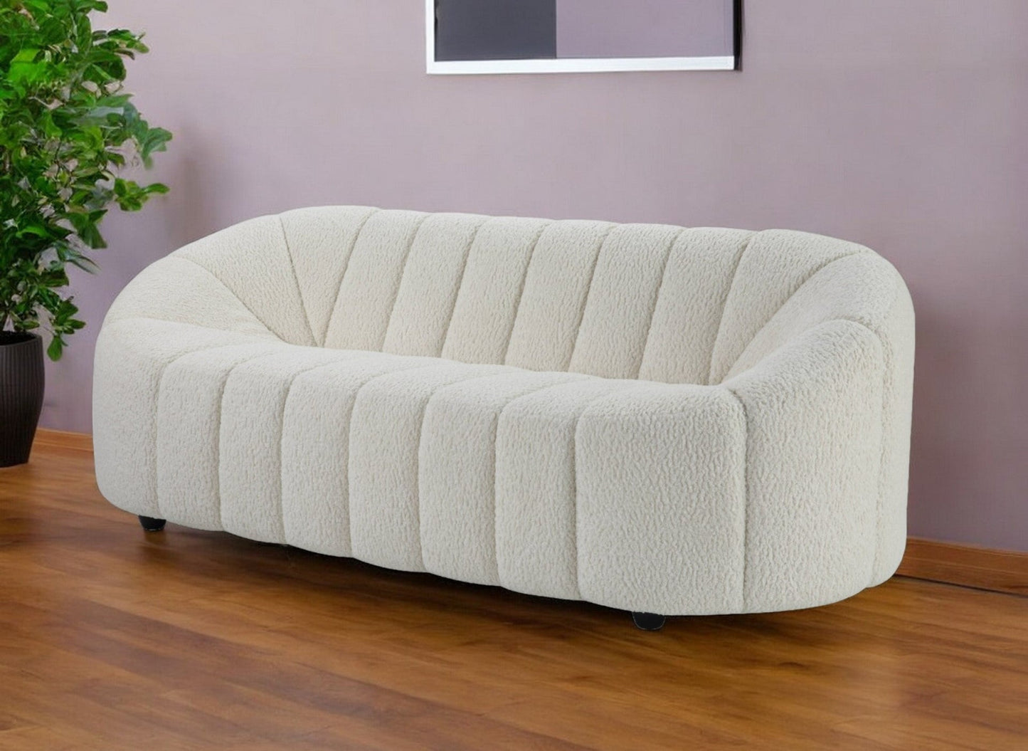 Modway Furniture 84" White Sherpa Sofa - Modern Armless Design with Black Legs for Ultimate Comfort & Style - 491040-HOMEROOTS