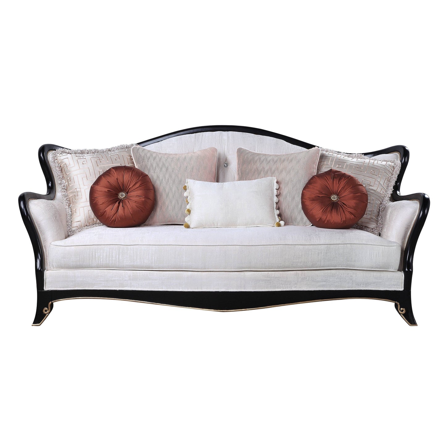 Modway Furniture 86" Beige Sofa with Stylish Black Legs & Toss Pillows - Comfortable, Durable, and Chic Design - 491041-HOMEROOTS