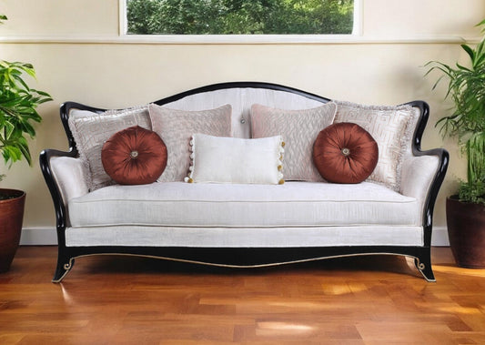 Modway Furniture 86" Beige Sofa with Stylish Black Legs & Toss Pillows - Comfortable, Durable, and Chic Design - 491041-HOMEROOTS