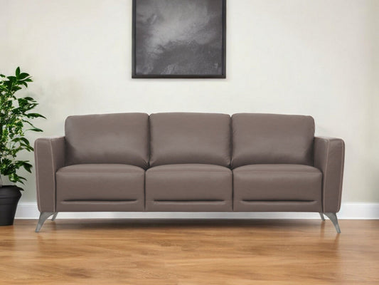 Modway Furniture 83" Taupe Leather Sofa - Luxurious Comfort with Elegant Black Legs for a Stylish Living Room Upgrade - 491285-HOMEROOTS