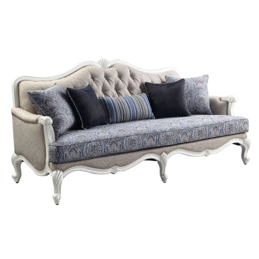 Modway Furniture 88" Cream Linen Damask Sofa with White Legs & Toss Pillows - Stylish Comfort for Any Living Room - 491311-HOMEROOTS