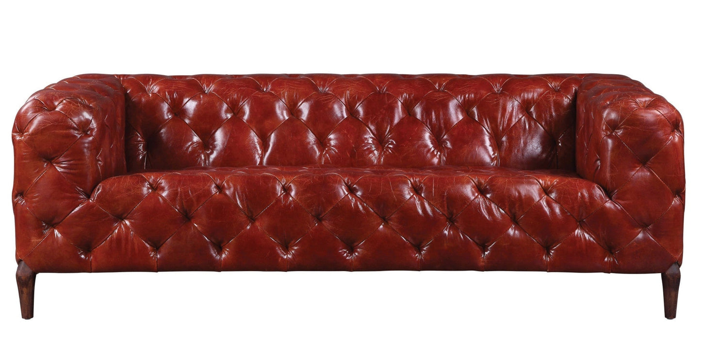 Modway Furniture 85" Merlot Top Grain Leather Sofa - Luxurious Comfort with Black Legs & Contemporary Design - 491317-HOMEROOTS