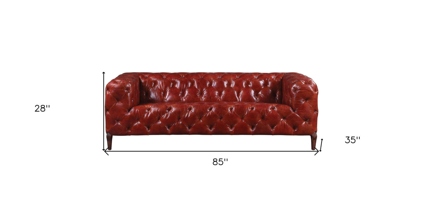 Modway Furniture 85" Merlot Top Grain Leather Sofa - Luxurious Comfort with Black Legs & Contemporary Design - 491317-HOMEROOTS