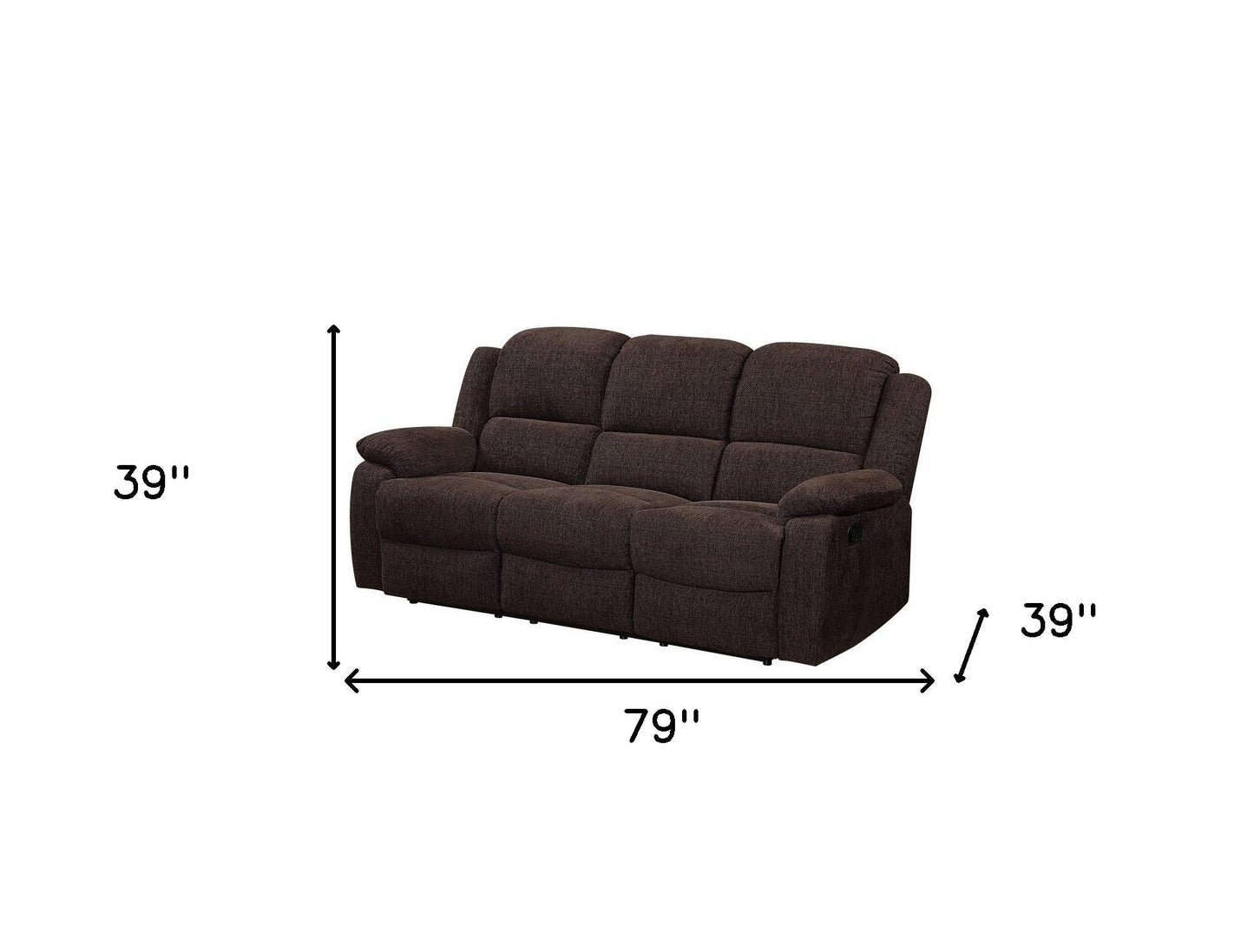 Modway Furniture 79" Brown Chenille Reclining Sofa with Plush Pillow Top Arms & Sturdy Black Legs for Ultimate Comfort - 491323-HOMEROOTS
