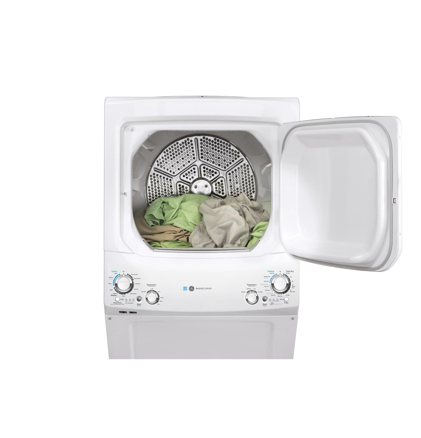 GE Unitized Spacemaker Washer & Electric Dryer, 3.8 cu. ft. Washer - GUD27ESSMWW-KT