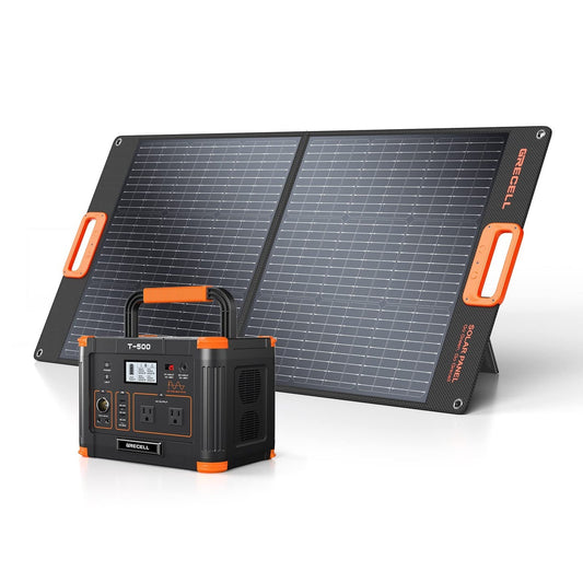 GRECELL Portable Power Station 500W with Portable Solar Panel - DYCNX0001AGEM-MXUS+DYZDB0001AGE