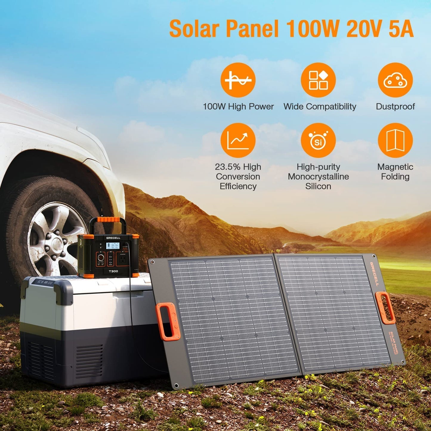 GRECELL Portable Power Station 500W with Portable Solar Panel - DYCNX0001AGEM-MXUS+DYZDB0001AGE