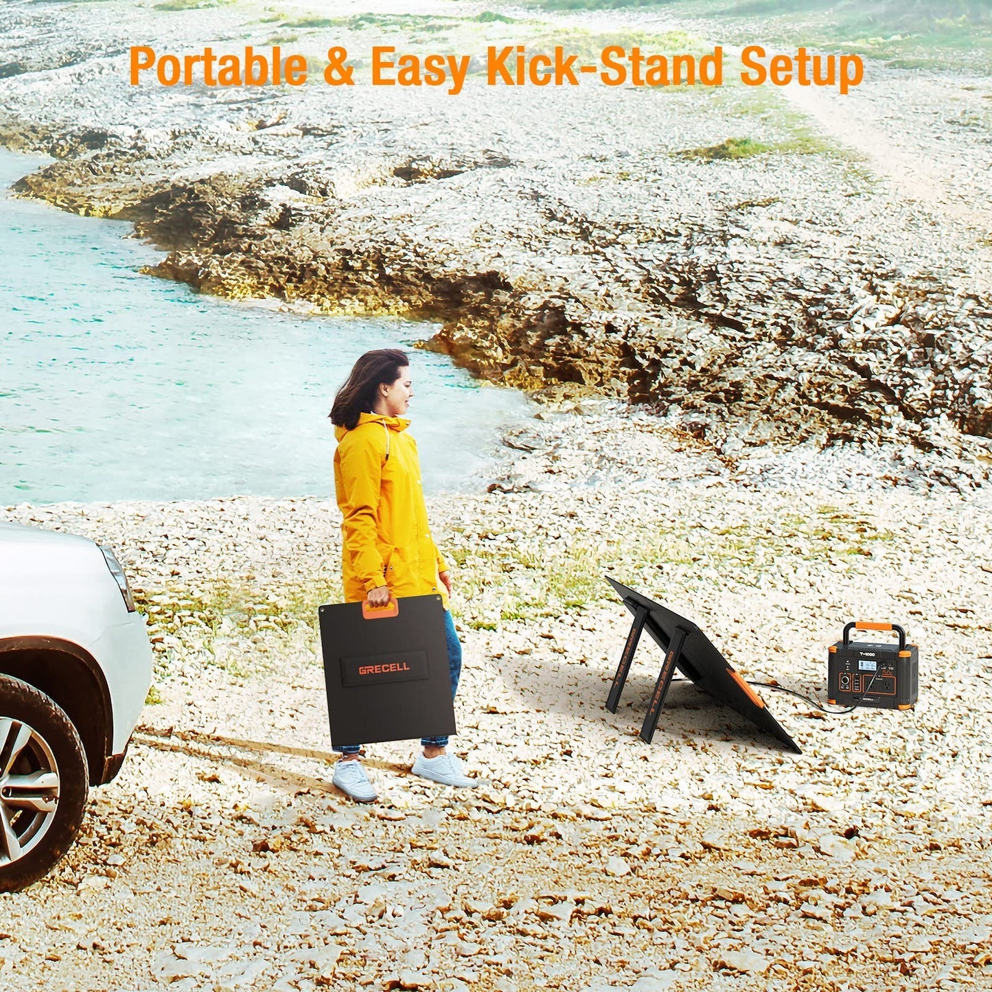 GRECELL Portable Power Station 500W with Portable Solar Panel - DYCNX0001AGEM-MXUS+DYZDB0001AGE