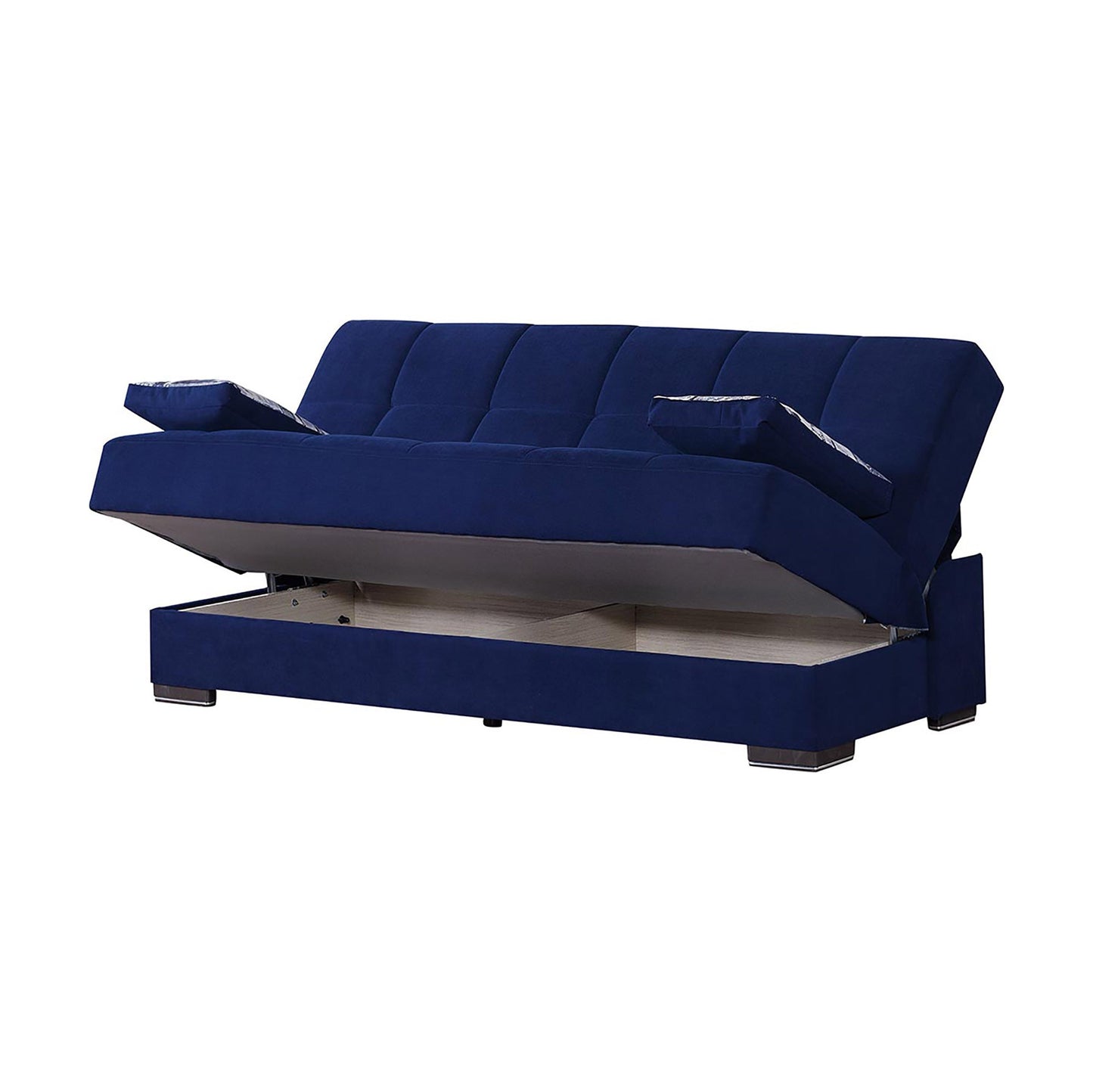 Modway Furniture 75" Navy Blue Chenille Sleeper Sofa with Stylish Brown Legs & Toss Pillows - Modern Comfort Piece - 518148-HOMEROOTS