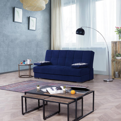 Modway Furniture 75" Navy Blue Chenille Sleeper Sofa with Stylish Brown Legs & Toss Pillows - Modern Comfort Piece - 518148-HOMEROOTS