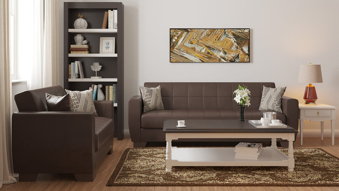 Modway Furniture 84" Brown Faux Leather Sleeper Sofa with Toss Pillows – Stylish, Durable, and Perfect for Any Room! - 520153-HOMEROOTS