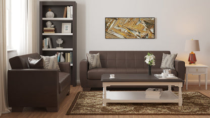 Modway Furniture 84" Brown Faux Leather Sleeper Sofa with Toss Pillows – Stylish, Durable, and Perfect for Any Room! - 520153-HOMEROOTS