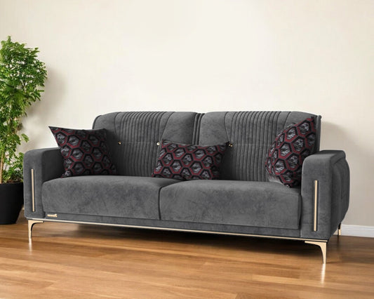 Modway Furniture 85" Gray Microfiber Sleeper Sofa with Cozy Toss Pillows - Stylish, Durable, and Comfort-Driven Design - 521601-HOMEROOTS