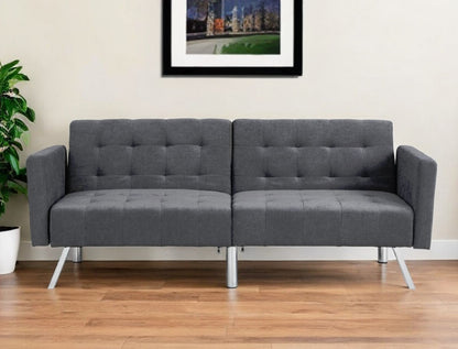 Modway Furniture 75" Dark Gray Linen Sleeper Sofa with Stylish Silver Legs - Contemporary Comfort for Any Space - 522394-HOMEROOTS