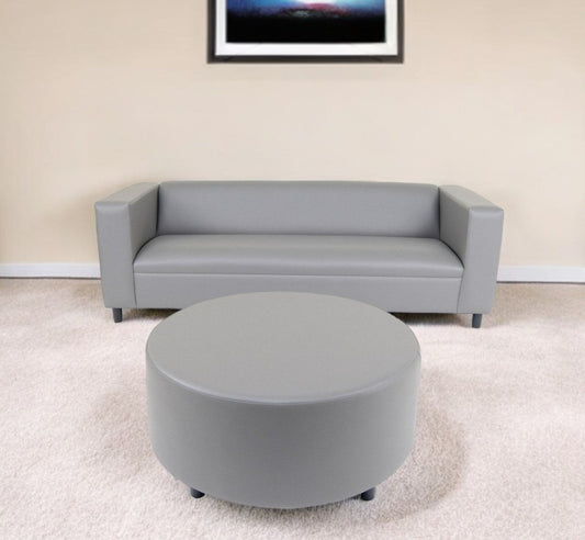 Modway Furniture 84" Gray Faux Leather Sofa with Ottoman - Stylish Comfort, Durable Vinyl, and Contemporary Design! - 530491-HOMEROOTS