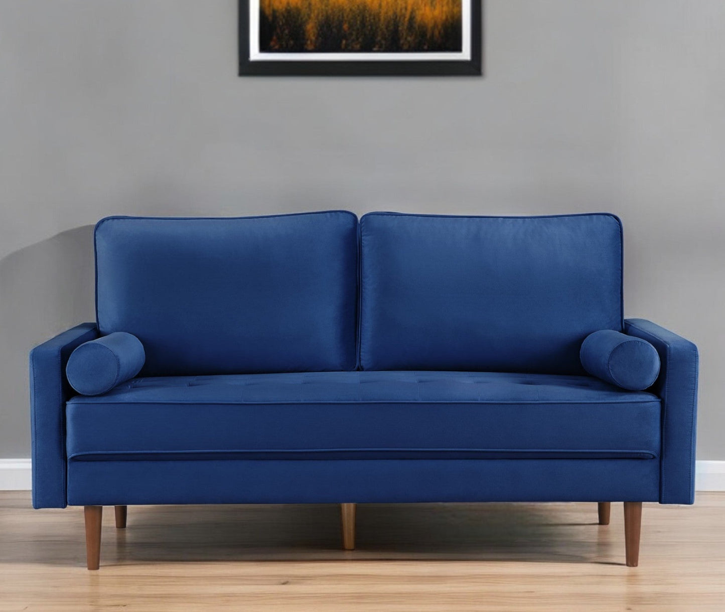 Modway Furniture 69" Blue Velvet Sofa with Dark Brown Legs & Toss Pillows - Stylish Comfort & Contemporary Design - 543706-HOMEROOTS