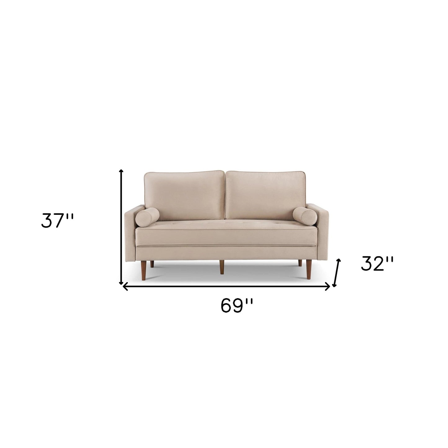 Modway Furniture 69" Beige Velvet Sofa with Dark Brown Legs, Plush Comfort, Tufted Design & Elegant Toss Pillows - 543709-HOMEROOTS