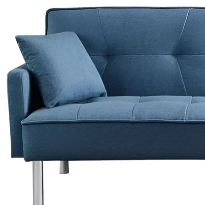 Modway Furniture 85" Blue Polyester Blend Convertible Futon Sofa with Silver Legs, Pillows & Stylish Tufted Design - 544953-HOMEROOTS