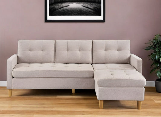 Modway Furniture 87" Beige Polyester Blend Sofa with Ottoman - Stylish Comfort, Natural Legs & Removable Cushions! - 544960-HOMEROOTS