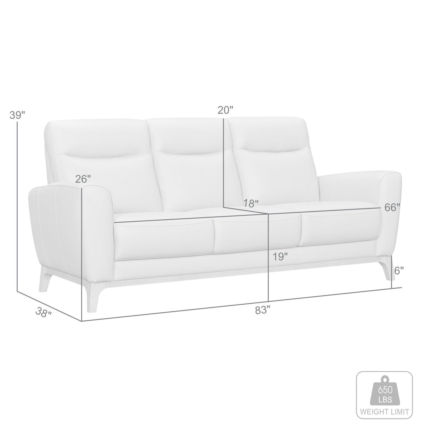 Modway Furniture 83" Luxurious Black Leather Sofa with Elegant Brown Legs - Comfort, Style, and Superior Support! - 546407-HOMEROOTS